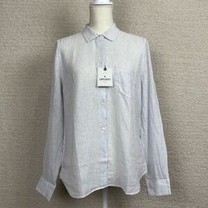 Untuckit‎ Top Womens 6 Blue White Angelen Linen Tencel Striped Button Down Shirt